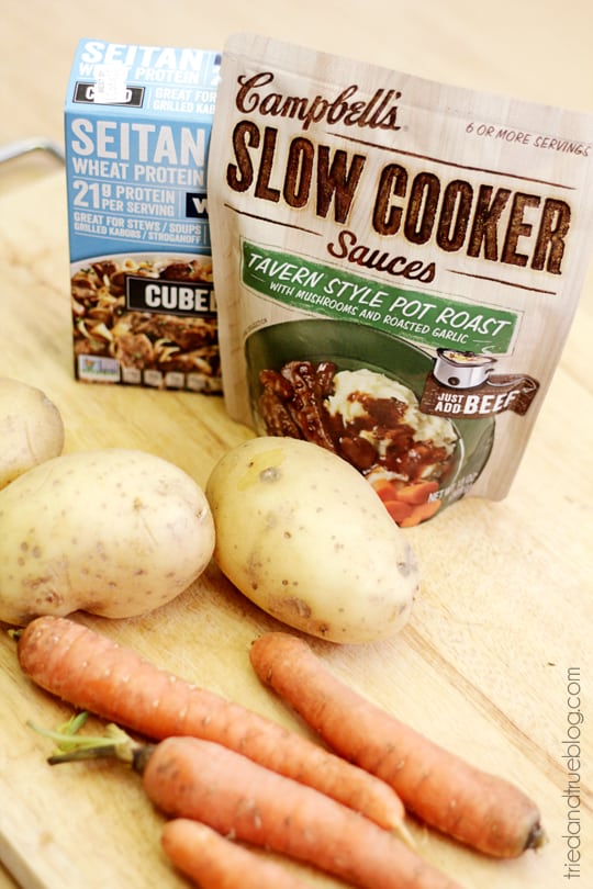 Vegetarian Slow Cooker Pot Roast with all natural ingredients. #CampbellsSkilledSaucers
