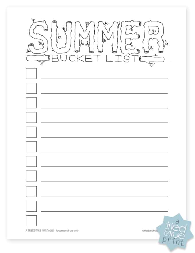 Summer Bucket List - Blank