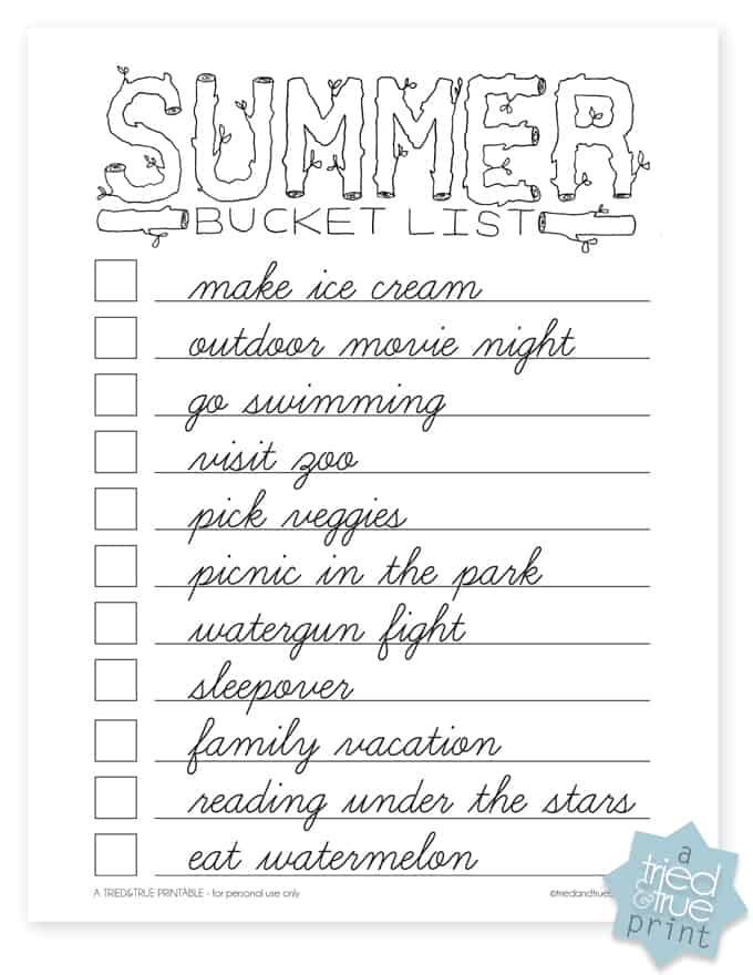 Summer Bucket List - Filled 