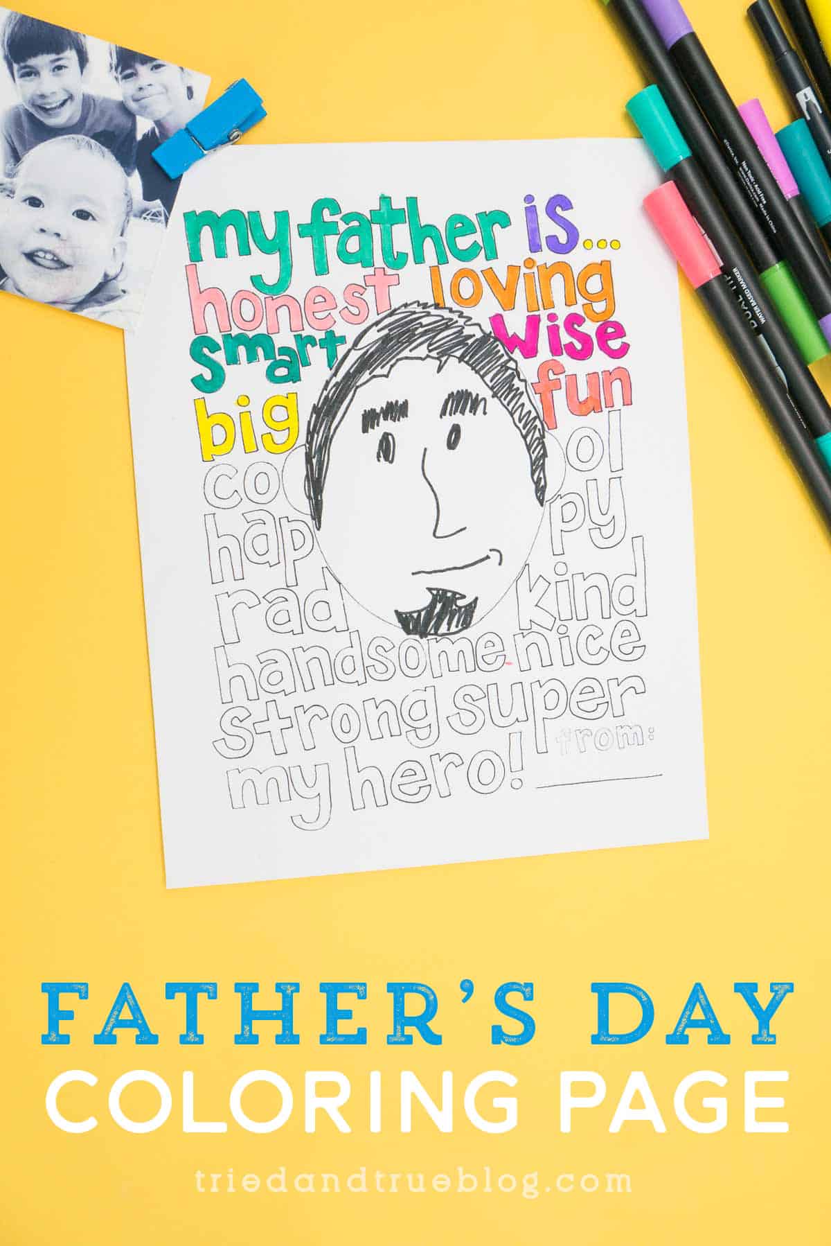 Father's Day Coloring Page with word overlay