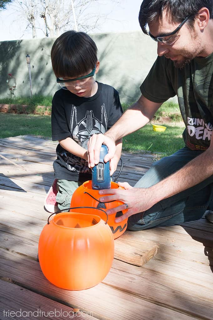 How To Make A Halloween Pumpkin Archway: Proper eyewear is a must!