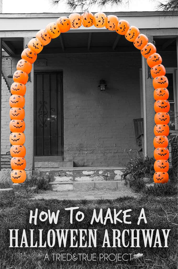 Check out this super easy way to make an impressive Halloween Pumpkin Archway!