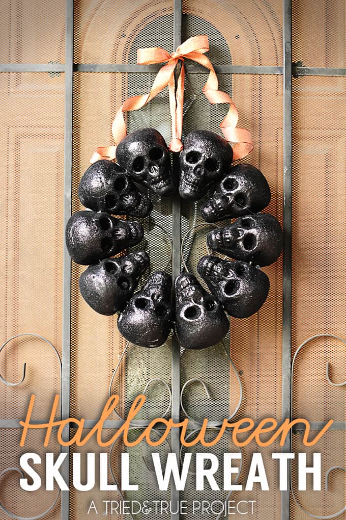 Make a Halloween Skull Wreath to greet all the trick-or-treaters this year! Super easy to put together with just a few materials. Even lights up!
