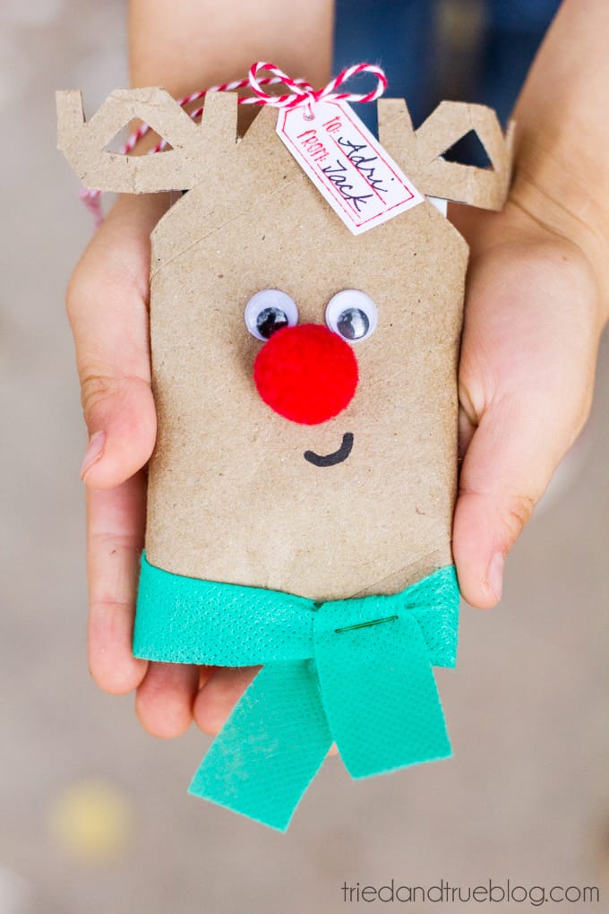 Rudolph Gift Card Holder being held by a child's hands.