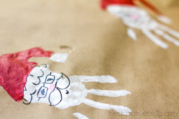 Santa Handprint Homemade Wrapping Paper - Detail