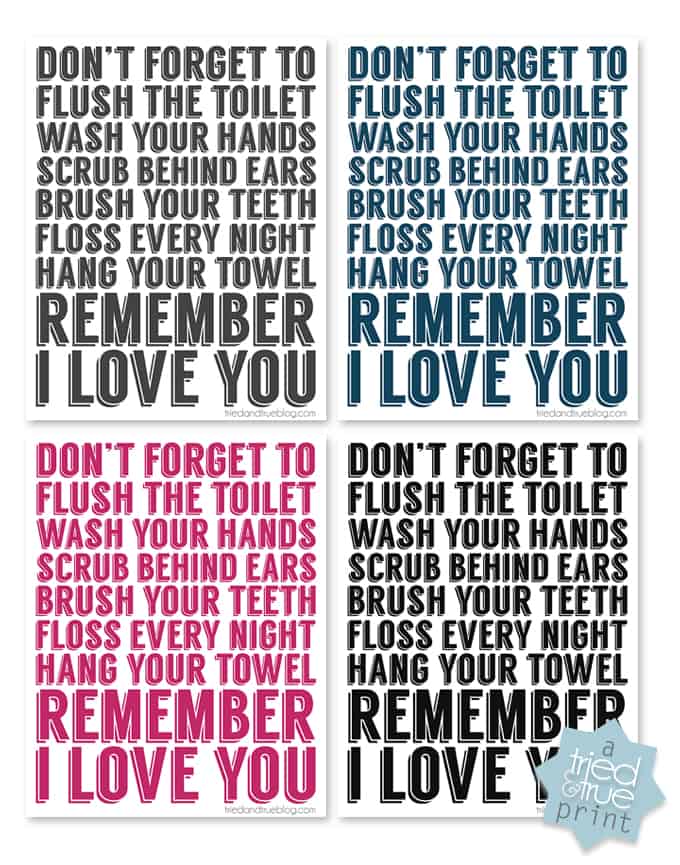 "Remember I Love You" Free Bathroom Art - Free Printable Bathroom Rules