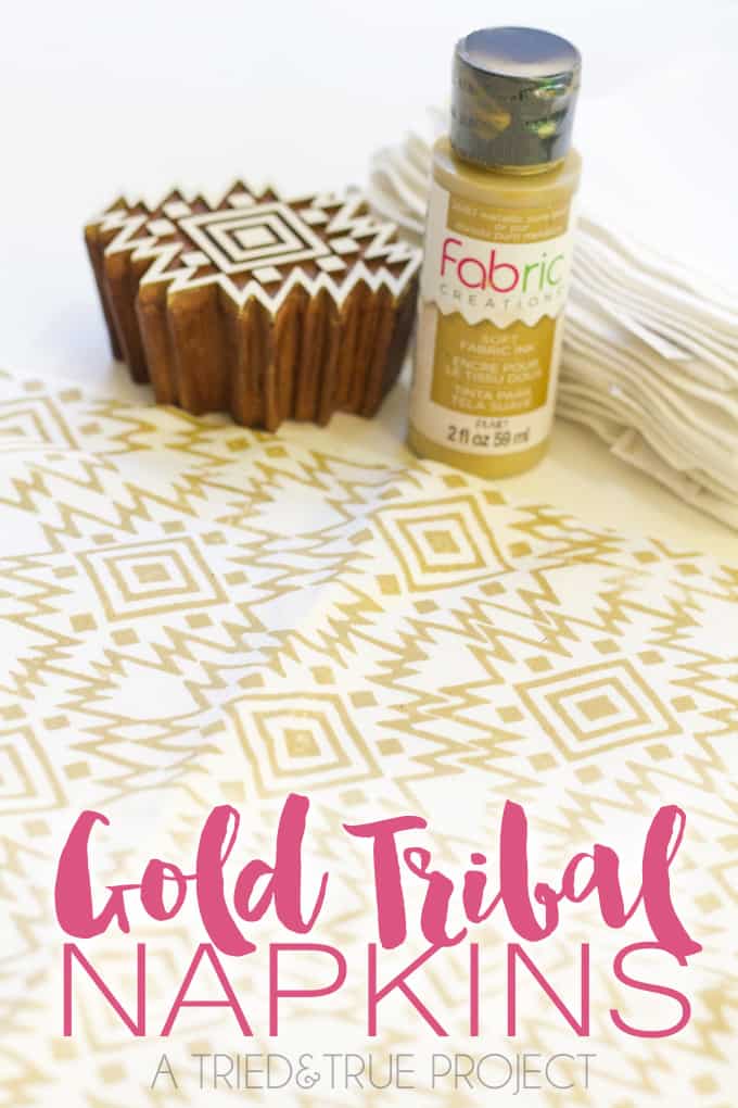Make these beautiful and on trend Gold Tribal Napkins with just a few supplies! Tons of different colors and styles to customize with.