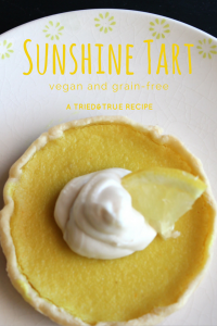 Make this delicious Sunshine Lemon Tart in a mason jar lid! Vegan and grain free.