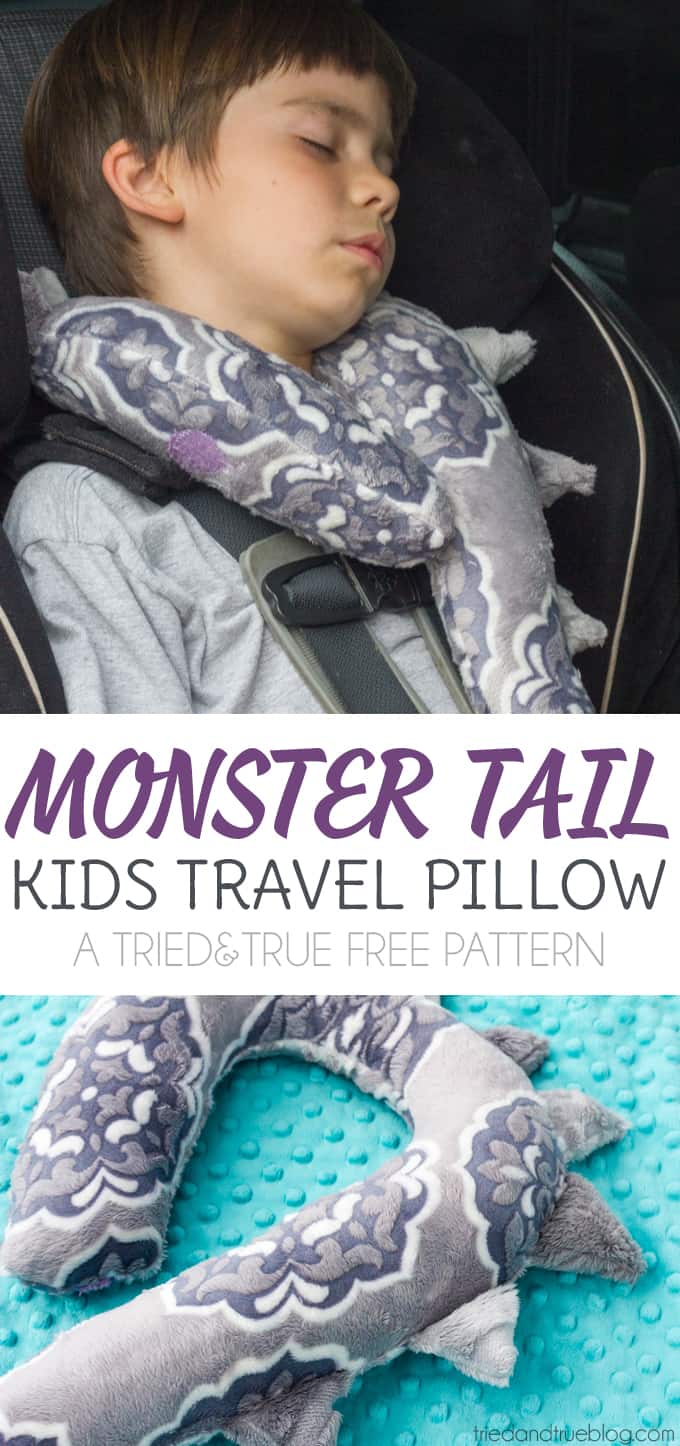 Planning for a long road trip? You've got to make one of these super fun Monster Tail Kid's Travel Pillow! Includes free pattern to use for personal purposes.