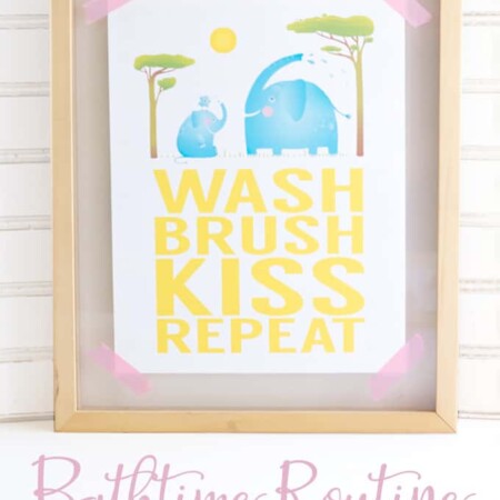 Print out this super cute Bathtime Routine Free Printable to decorate your kid's bathroom. Wash, brush, kiss, repeat!