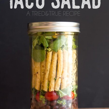 Make this easy Mason Jar Taco Salad to help you eat healthier on the road!