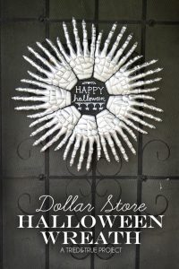 Make this fun Skeleton Hands Halloween Wreath with just a few inexpensive supplies. The perfect spooky greeting for your Halloween guests!