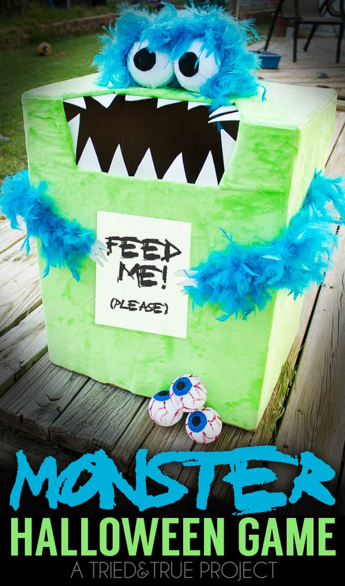 Make this super easy "Feed The Monster" Halloween Game with just a few supplies! Perfect for Halloween Parties!