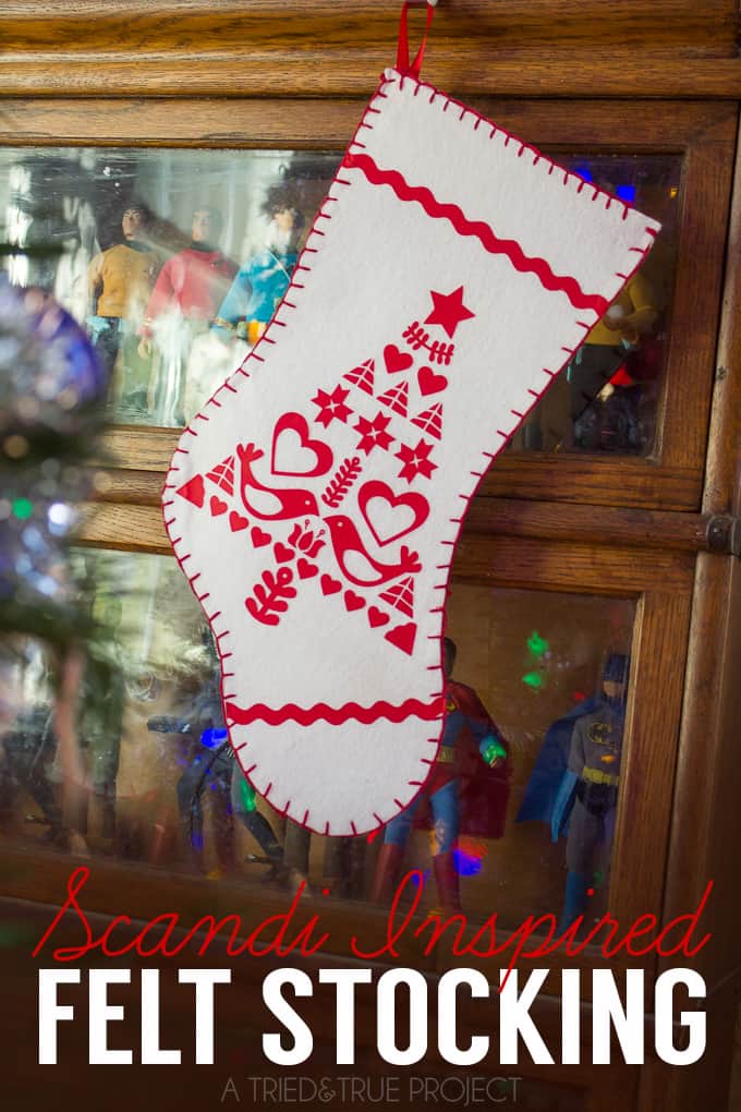 This Scandi Inspired Felt Stocking is super easy to put together with the free Silhouette file included!