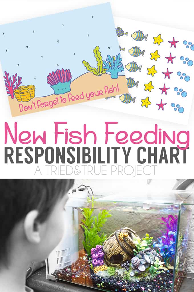 Use this fun Fish Feeding Responsibility Chart to help kids remember to feed their new pet! Includes optional sticker sheet as well!