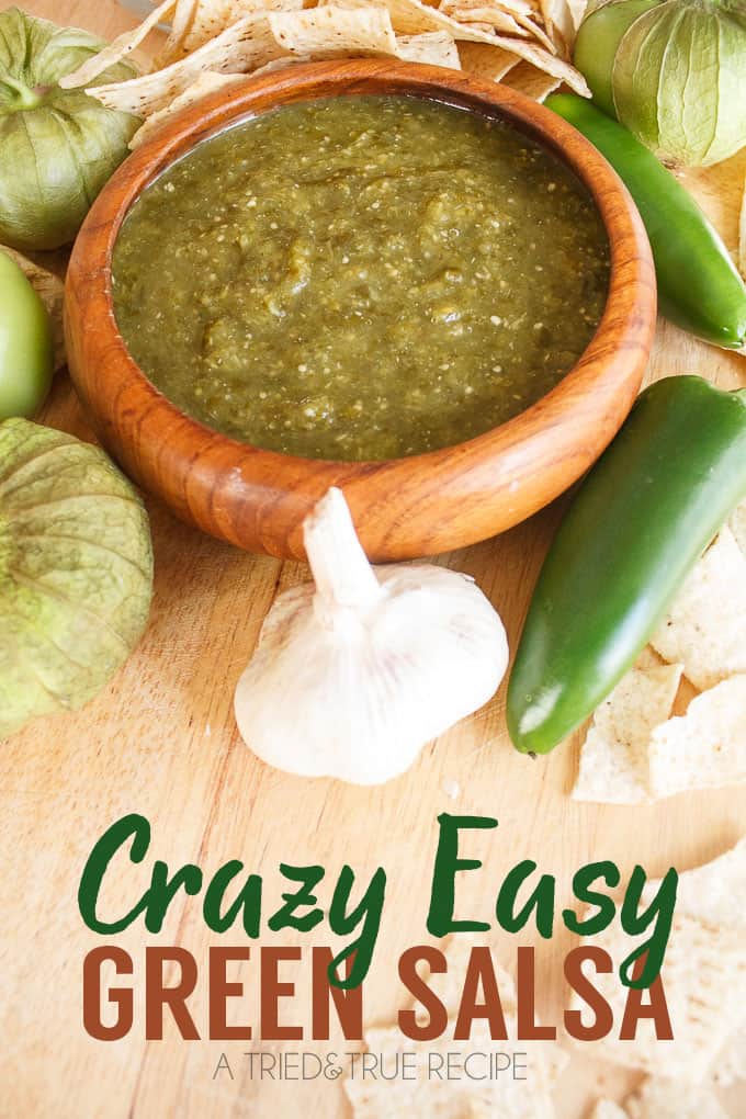 Make this Crazy Easy Green Salsa the next time you're having guests over! Super easy to make in just minutes!