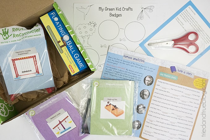 Inside contents for the Green Kid Crafts subscription box.