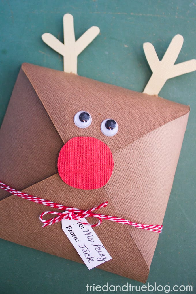 Close up of the Rudolph Gift Cookie Envelope 