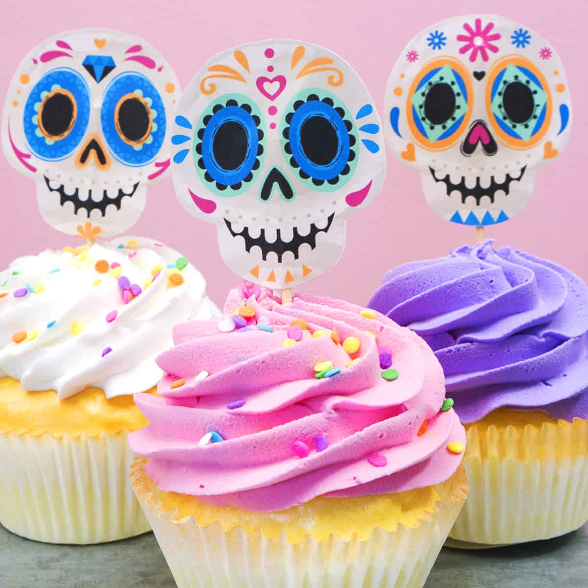 FREE Day of the Dead Sugar Skull Cupcake Toppers - Tried & True Creative