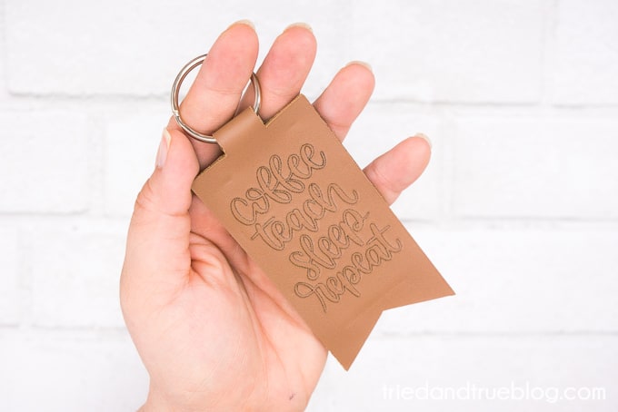 Leather keychain with the words 