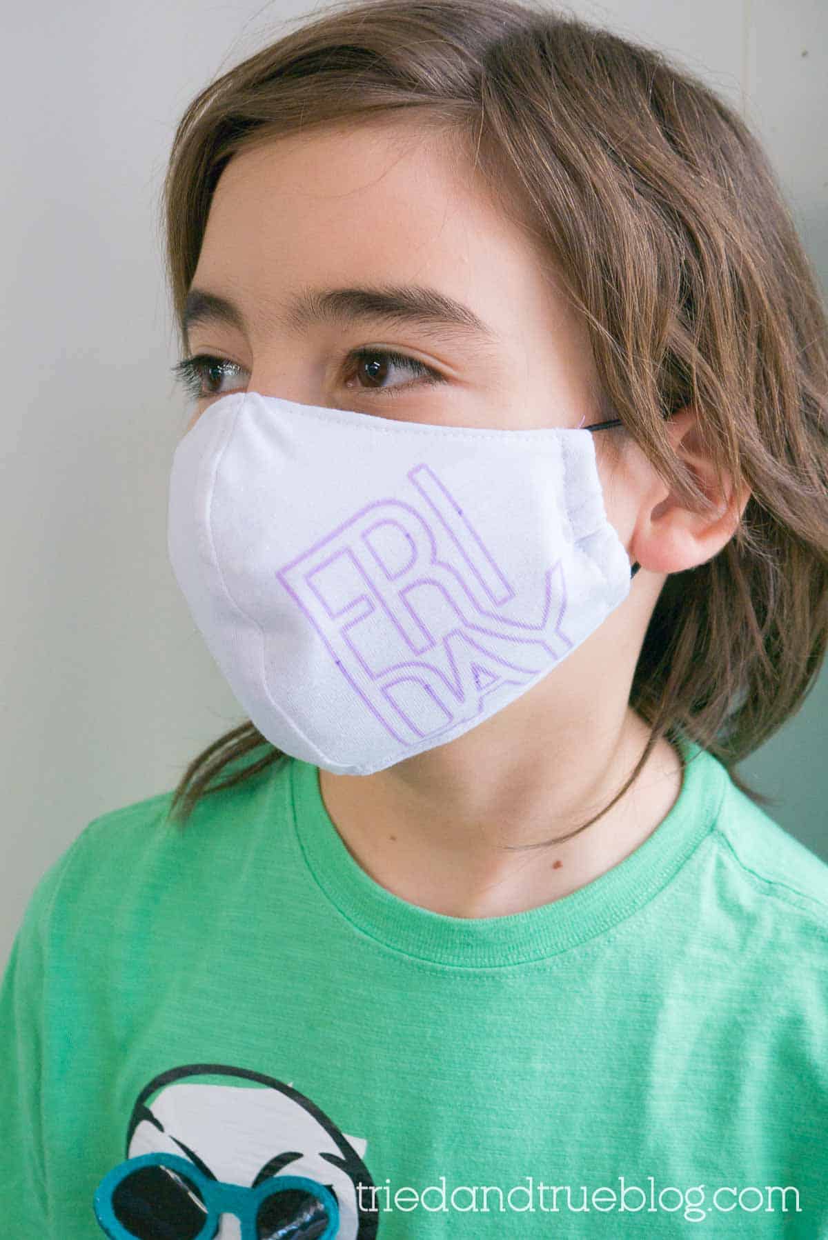 Child wearing face mask with 