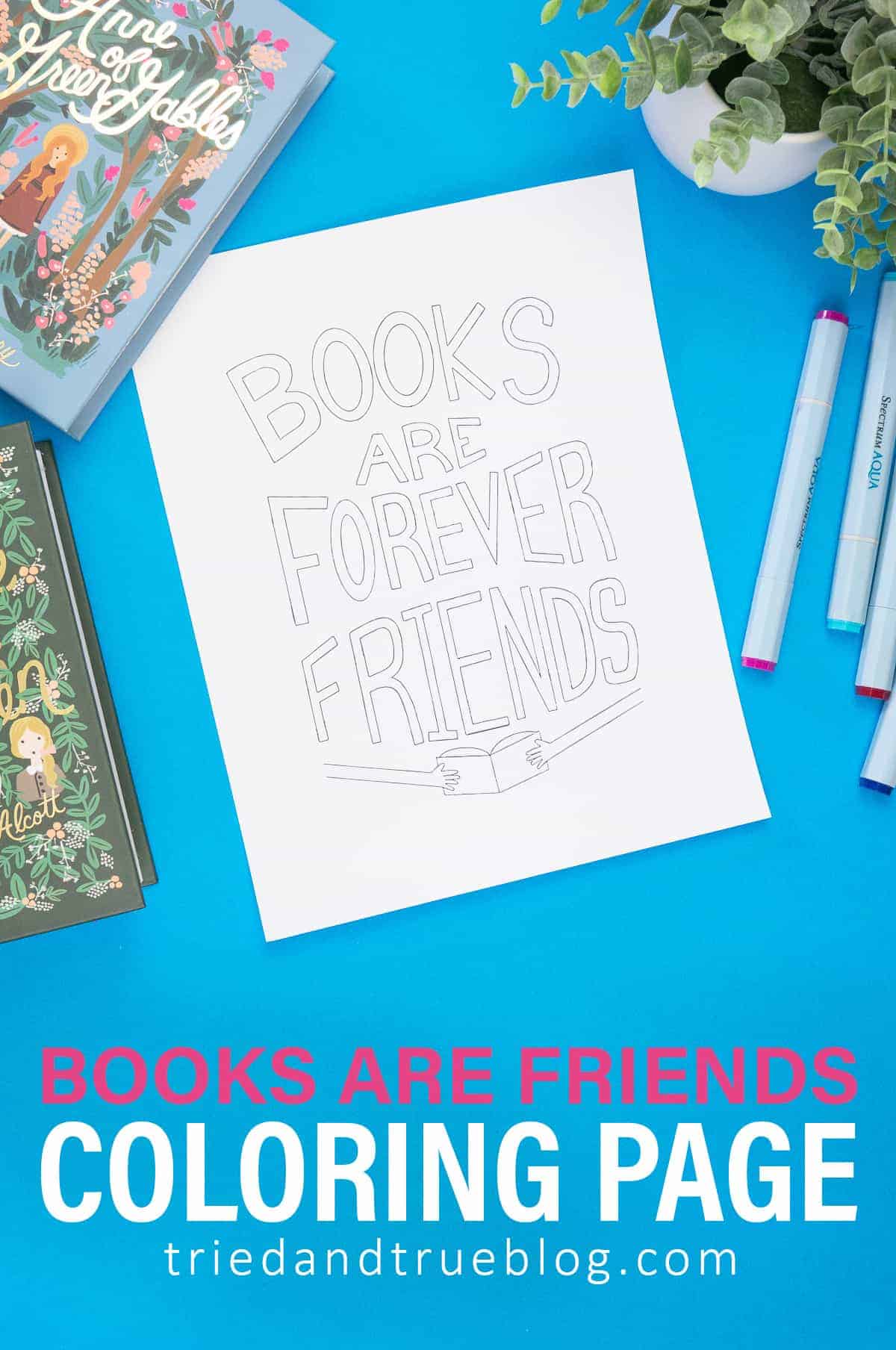 Books are Friends Coloring Page