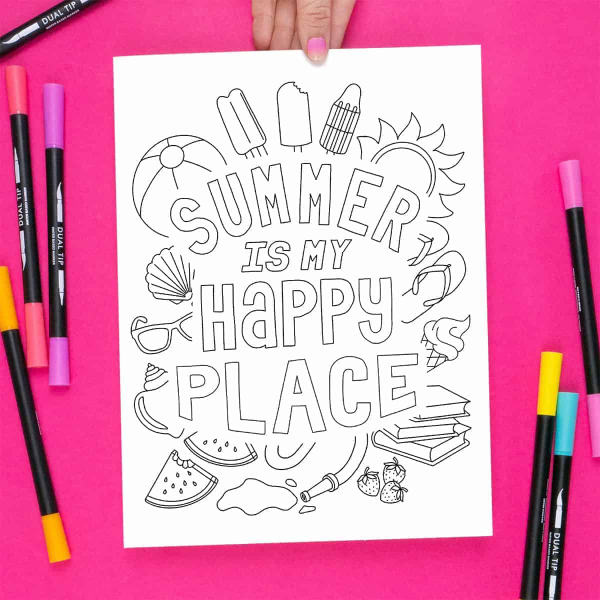 Summer Happy Place Coloring Page