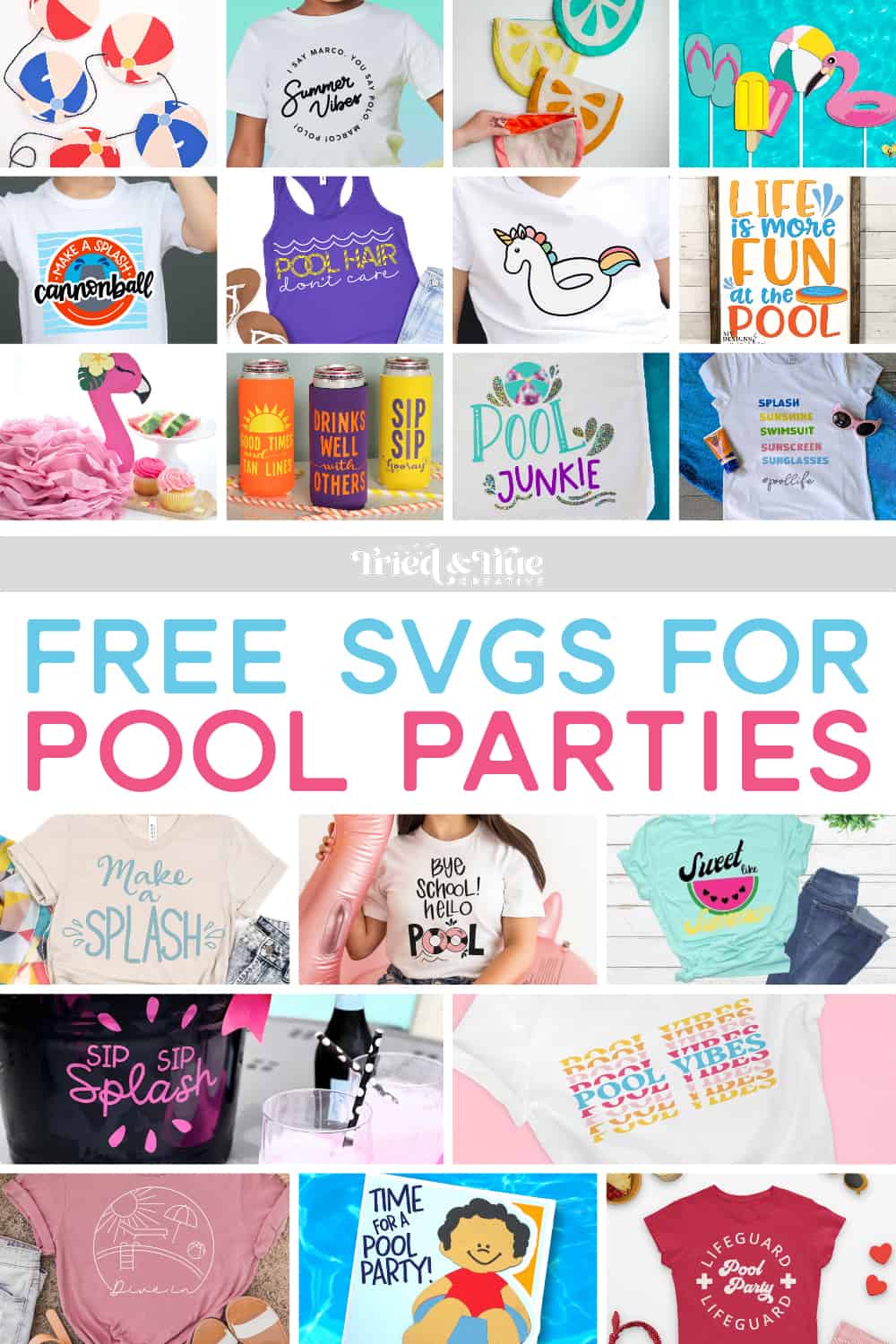 Collage of free svg files for pool parties.
