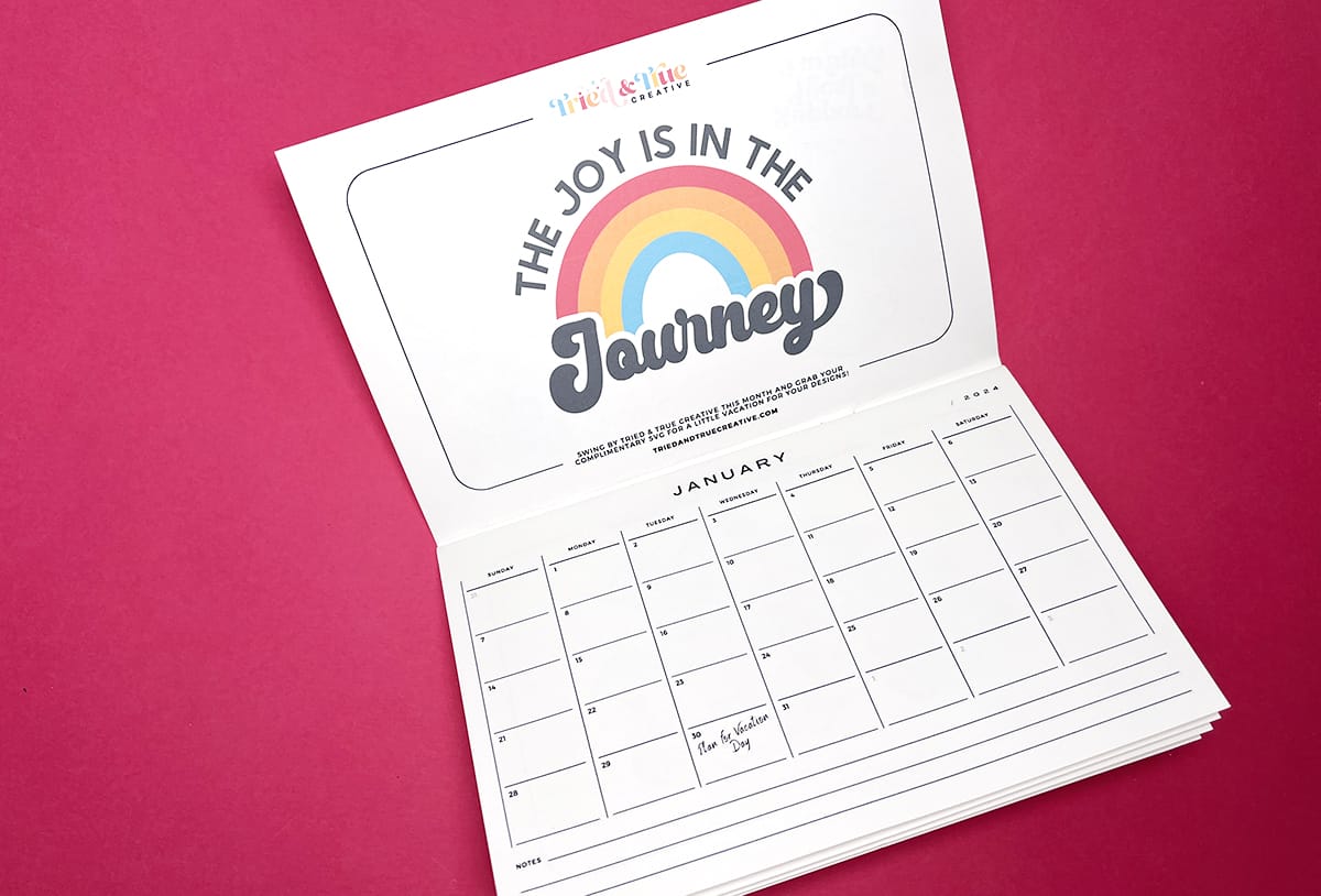 Free SVG File printable calendar for joyful journey.