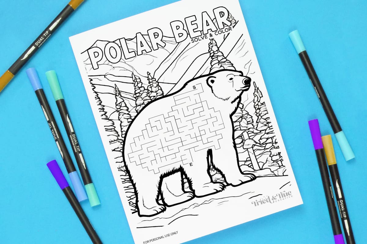 Winter Polar Bear Maze Coloring Page Free Printable