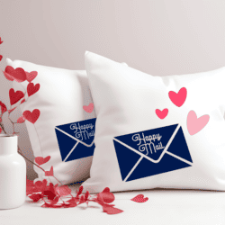 Two valentine's day pillows with the words happy mail and free SVG design.